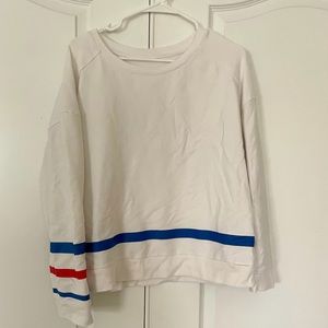 Addison Bay White Sweater with red and blue stripes